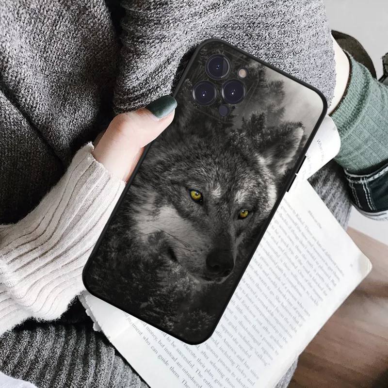 Coole schwarze Wolf-Telefonhülle für iPhone 14 11 12 13 Mini Pro Max 8 7 6 6S Plus X SE 2020 XR XS Funda Case