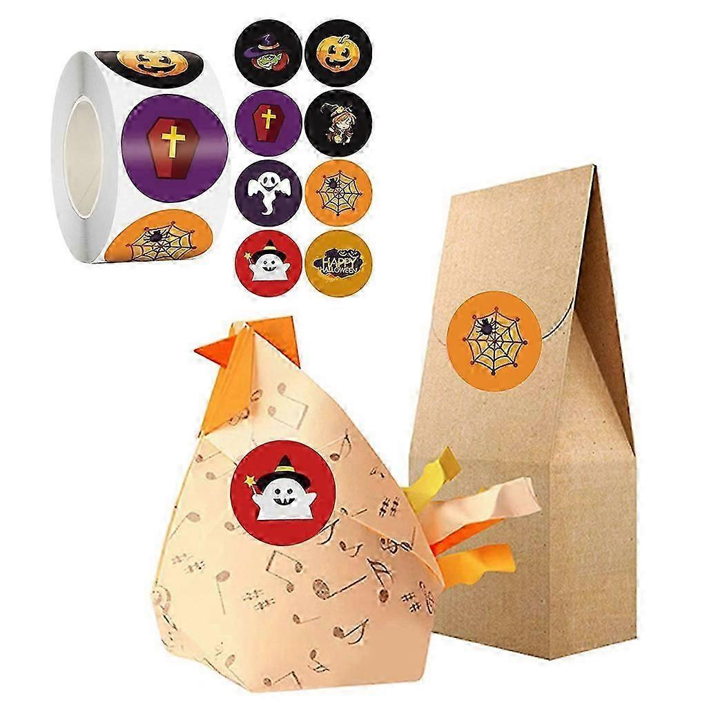 500pcs/roll Happy Halloween Stickers Labels 8 Designs Pumpkin Ghost Decorative