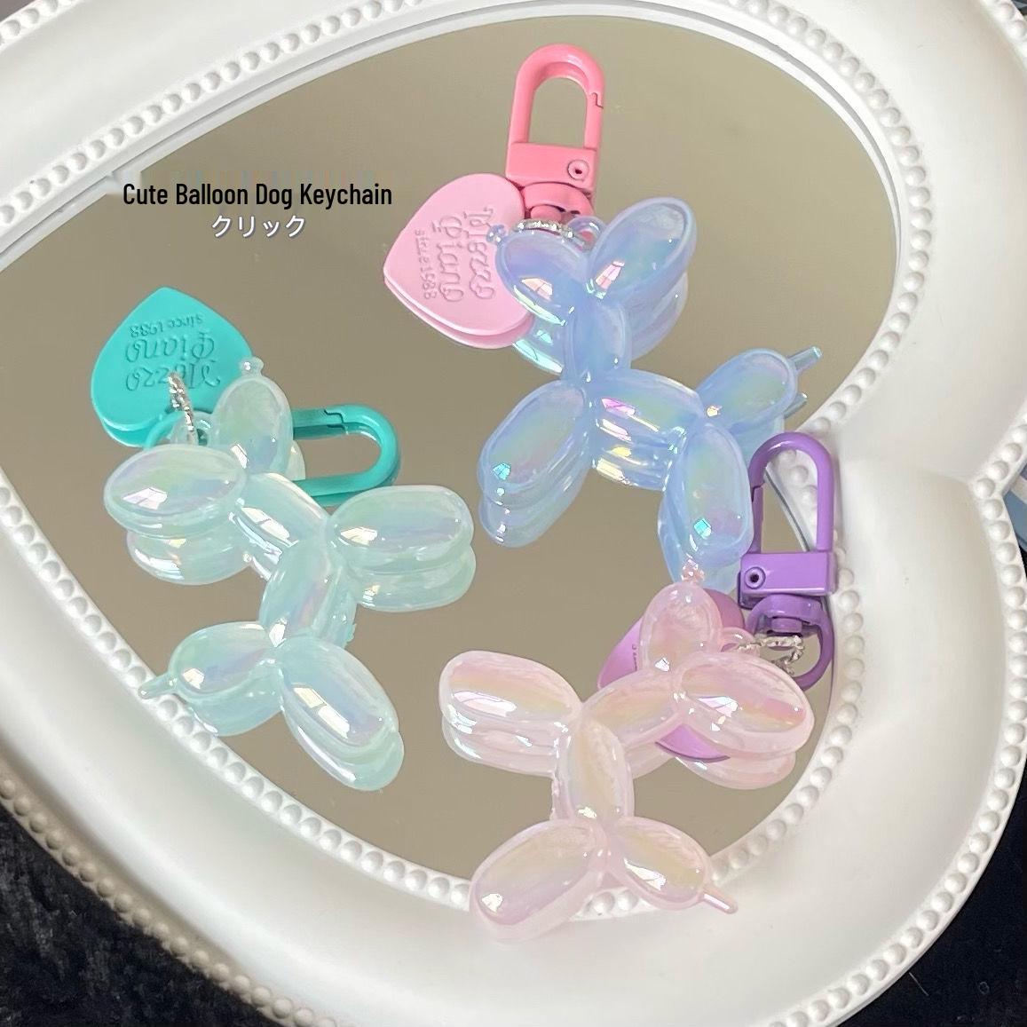 

Laser Balloon Dog Keychain with Heart Pendant - Cute, Girly, Personalized Couples Gift