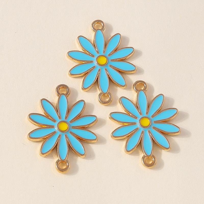 Leslie 10 Stück Bunte Doppel Loch Gänseblümchen Anhänger Für Schmuckherstellung Armband Halskette DIY Schlüsselanhänger Anhänger