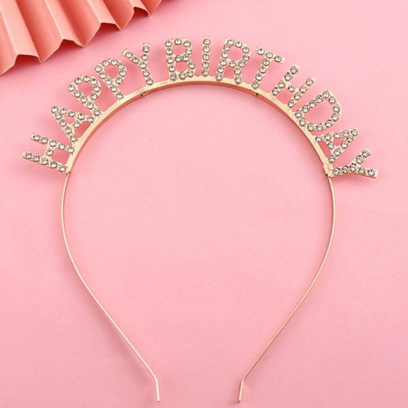 Happy Birthday Props Hairband for Adult Family Gathering Birthday Party Rhinestones Headband Photography Accessories