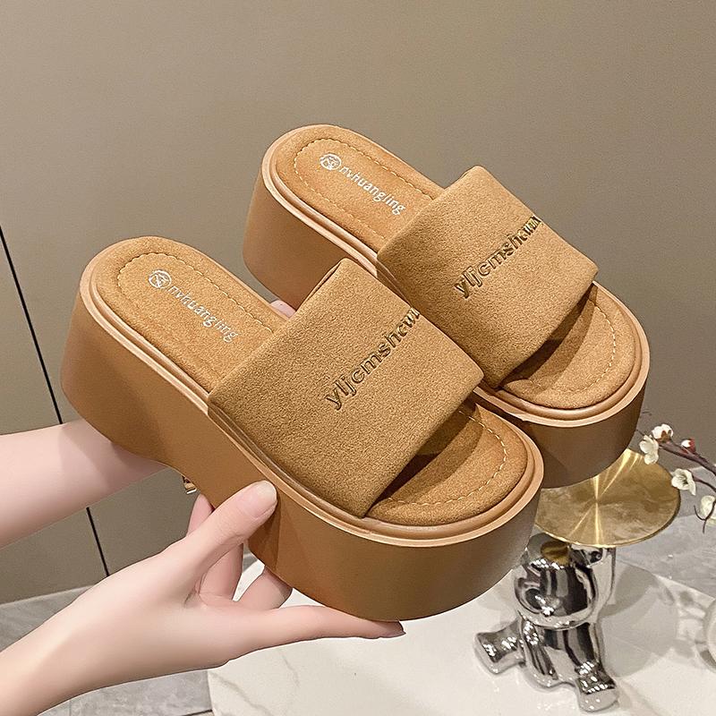 Fashion New Summer Women Slippers Thick Soles Flip-Flops Ladies Wedge Heels Beach Shoes Woman High Platform Slippers Outside Sandals 8CM