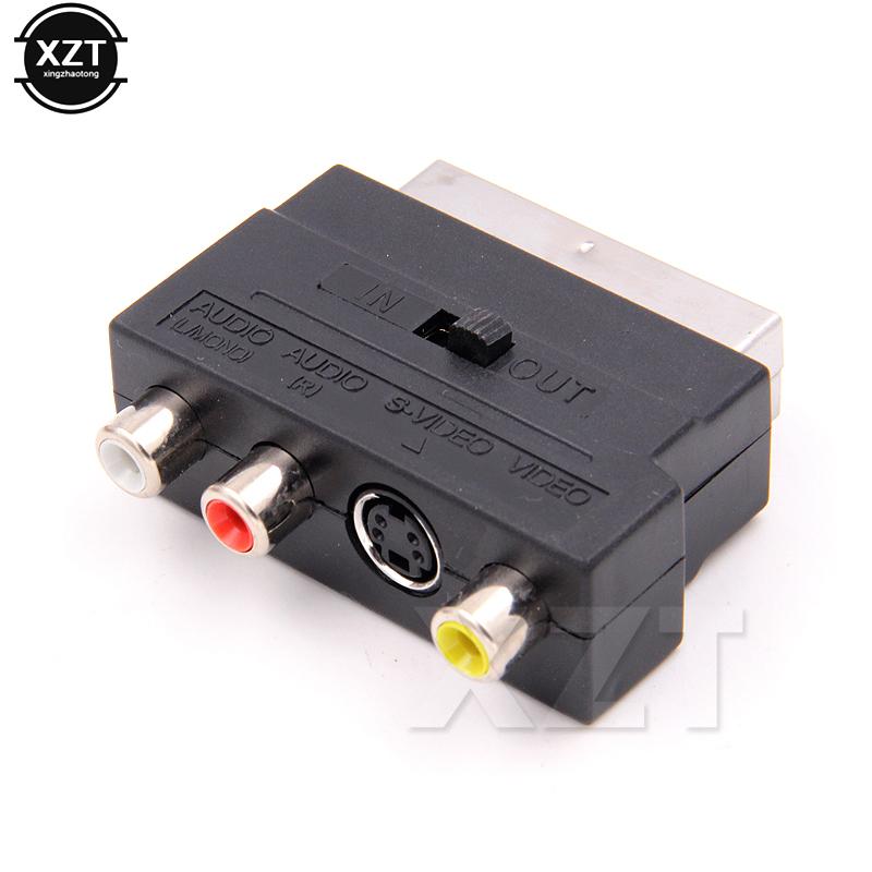 High Quality 21 Pin RGB Scart To 3 RCA S-Video AV TV Adapter RGB Scart to Composite Audio Adapter Connector Television Projector