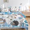 Cartoon Cat Duvet Cover Set Full Size Cute Cat Bedding Sets For Kids Girls Blue Watercolor Cat Comforter Covers Set All Season