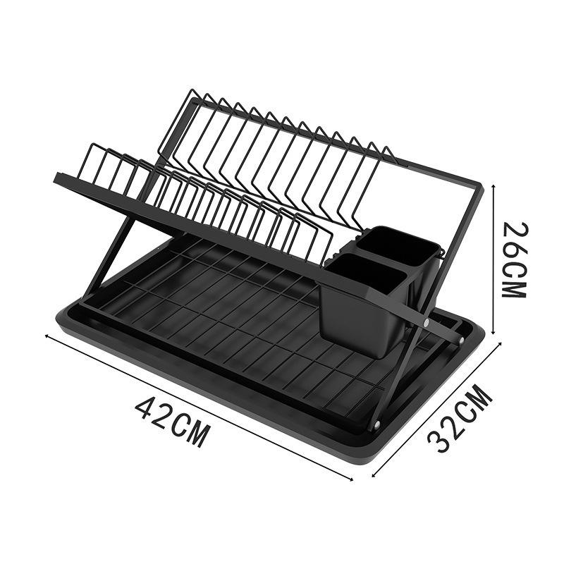 Foldable Wrought Iron Kitchen Dish Rack with Drip Tray & Chopstick Holder