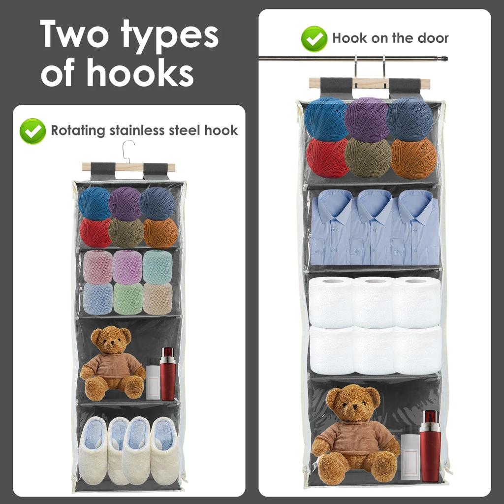 Over The Door Organizer with 4 Large Pockets Large Capacity Knitting Organizer Storage with Zipper Toy Plush/Hammock Hanging Bag