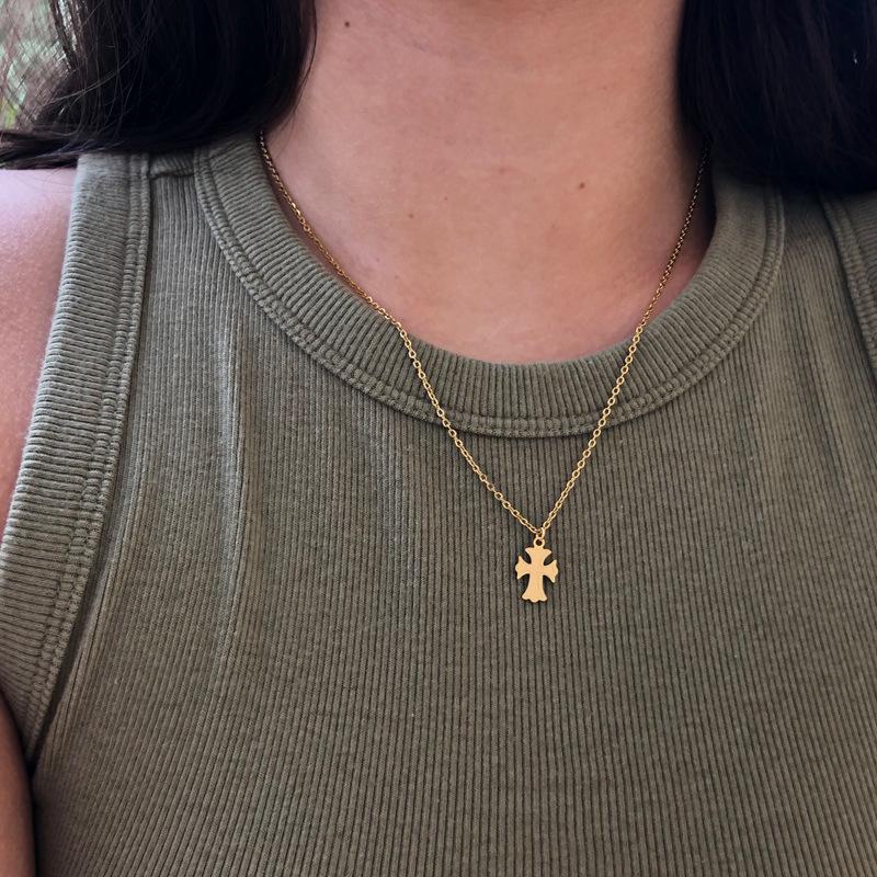 Cross Necklace Stainless Steel Daily Versatile Gold Simple Women'S Fine Titanium Steel Necklace