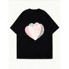 Crew Neck T Shirt White Heart Fingerprint Print Casual Wear For Women