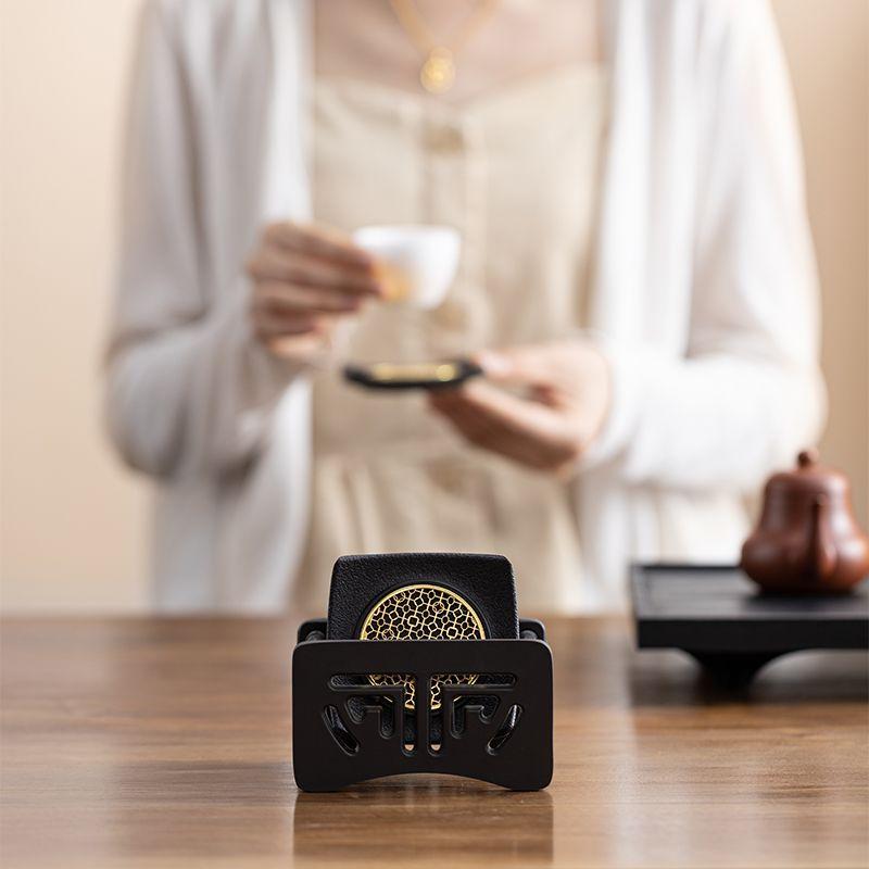 Chinese style tea ceremony accessories, coaster, teacup base Kung Fu tea set retro anti slip and heat-insulating mat, cup holder