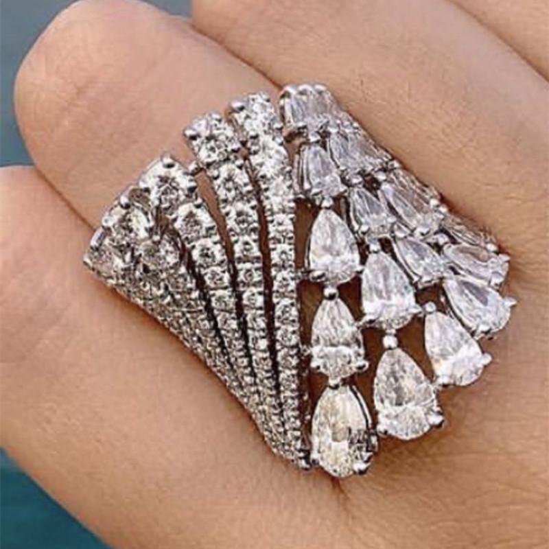 Huitan Luxury Geometric Women Ring Full Sparkling Round/Pear CZ Party Accessories Trendy Lady Noble Wedding Chic Jewelry Gift