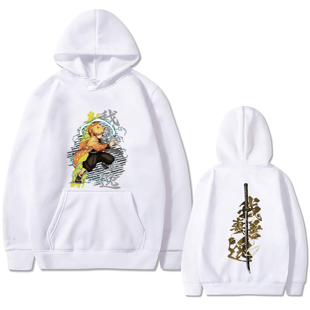 Anime Demon Slayer Agatsuma Zenitsu Double Sided Print Hoodie Men Women Cartoon Fashion Oversized Hoodies Vintage