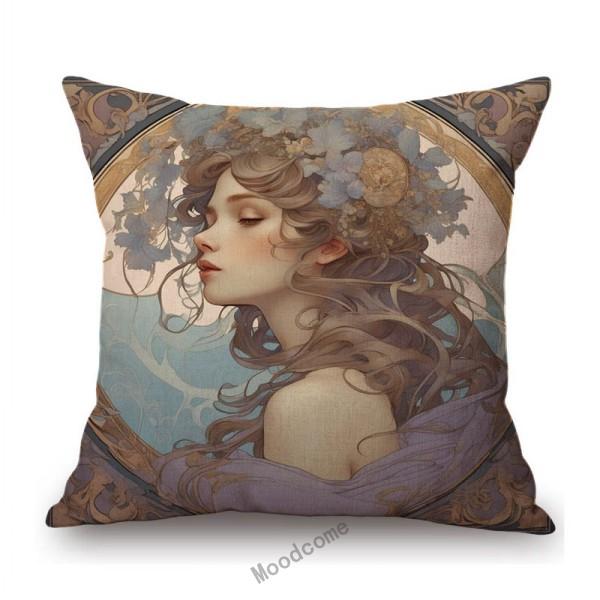 Mucha Style Floral Princess Girl Pink Purple Blue Pretty Flower Daughter Room Decoration Sofa Pillow Case Spring Cushion Cover