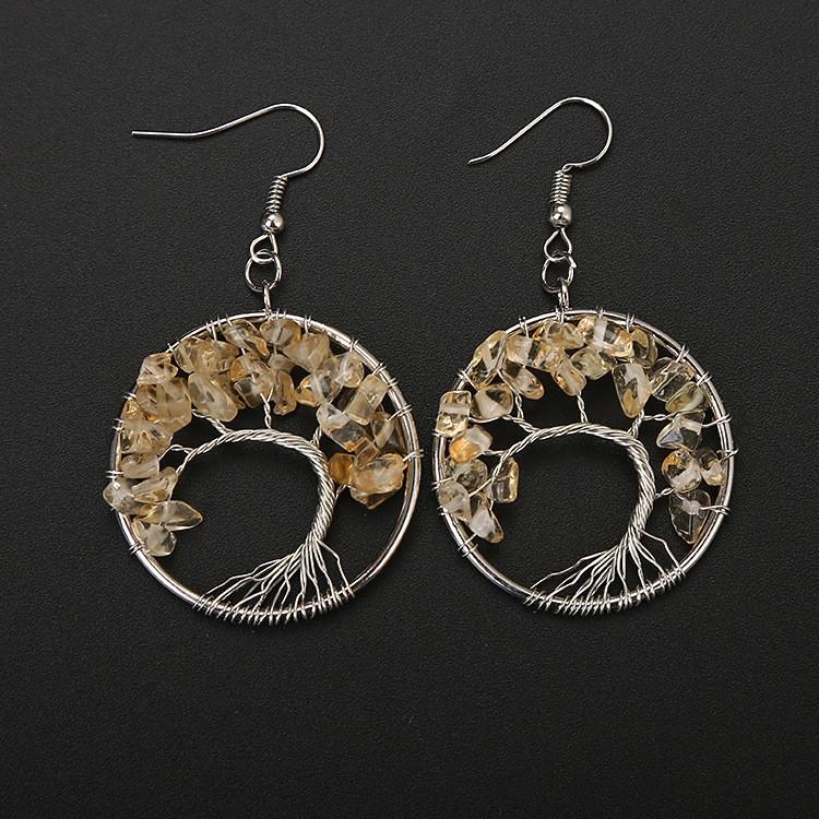 Temu Hand-Wound Curved Natural Gravel Colorful Tree Of Life Wishing Tree Fortune Tree Earrings E11