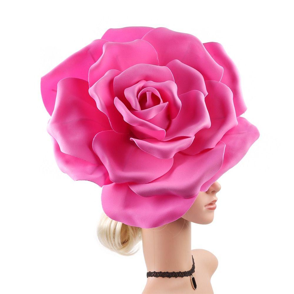 Exaggerated Rose Flowers Fascinator Hat Wedding Bridal Hair Accessories Flower Headbands  for Women