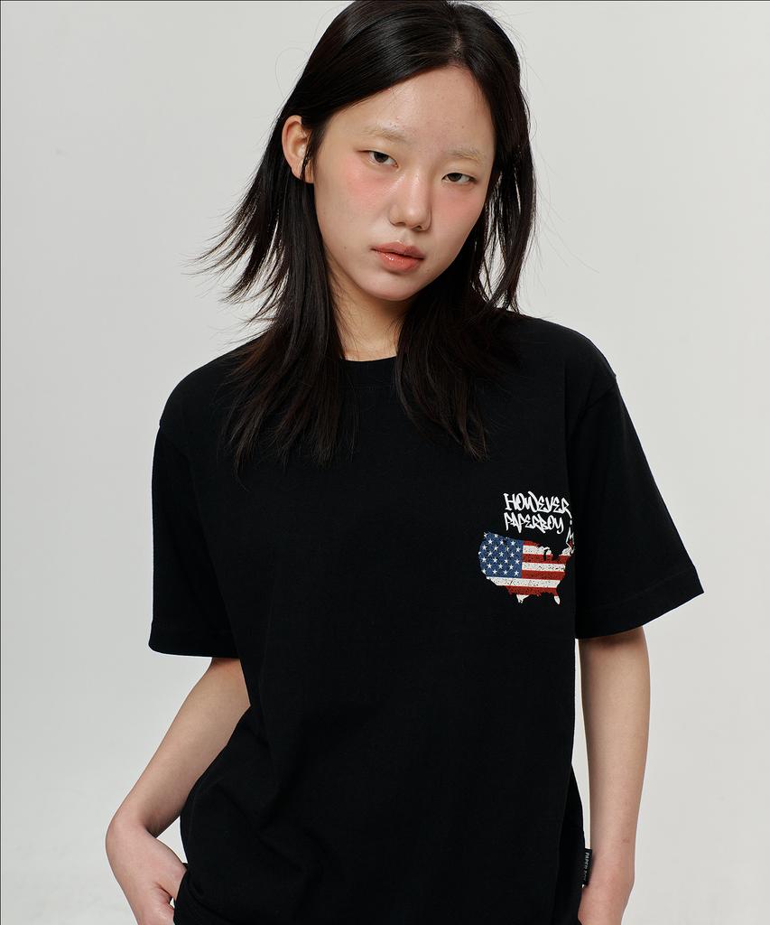 PAPERBOY Usa Vintage Short Sleeve T-Shirt - Black