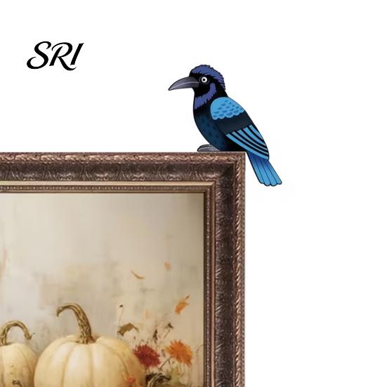 3D Bird Wall Sculpture 2Pcs Blue Wooden Art Rustic Nature-Themed Ornament Irregular Nature-inspired Shape Hanging Decor for Living Room Bedroom Office