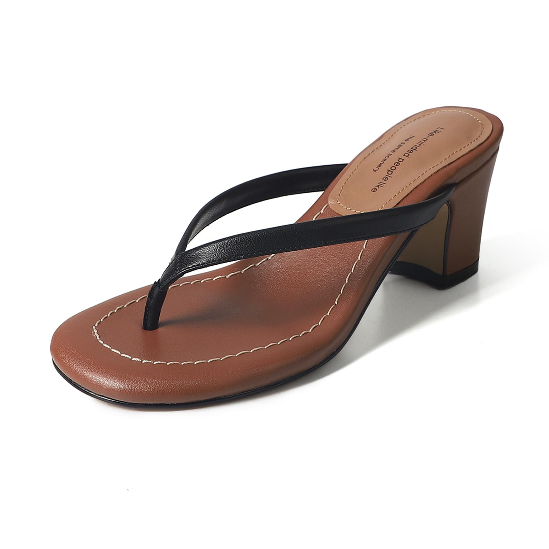 

Fashion Krazing Pot Cow Leather High Heels Flip-flop Luxury Slides Slip On Slingback Mules Brand Summer Casual Women Outside Slippers 34 коричневый