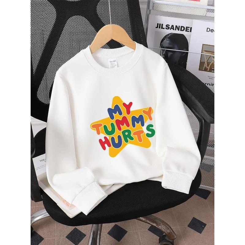 European sizes Girls round-neck hoodie - My Tummy Hurts Star Design, Sportswear And Casual Wear, Soft And Comfortable 110 белый