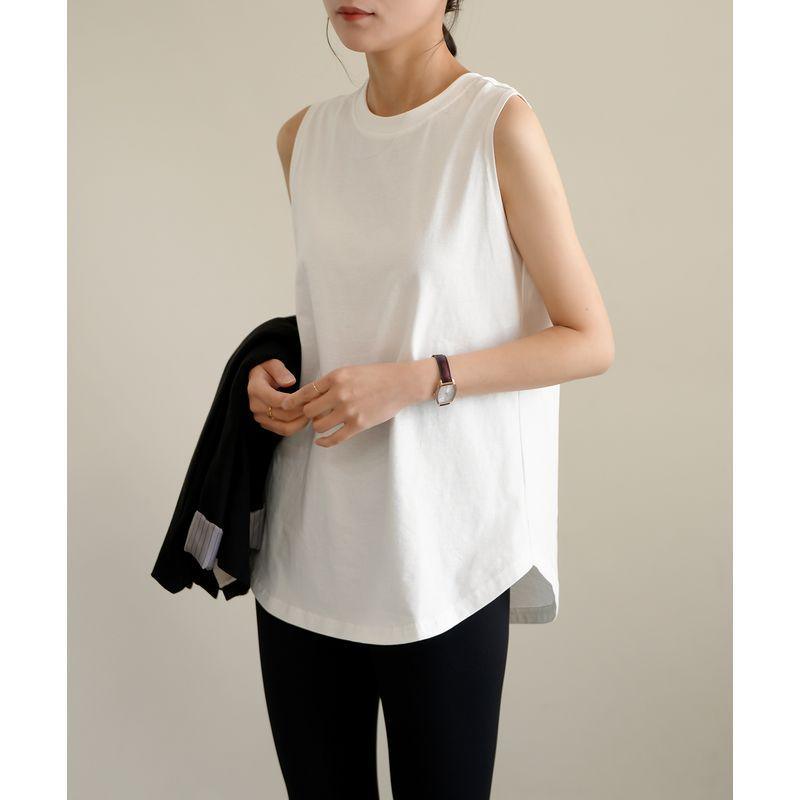 

21 Pure Cotton Women s Cotton round Neck Vest Base Shirt Pure White Bandage Dress Sleeveless Tops Spring and Summer Women s Clothing Rice White XL