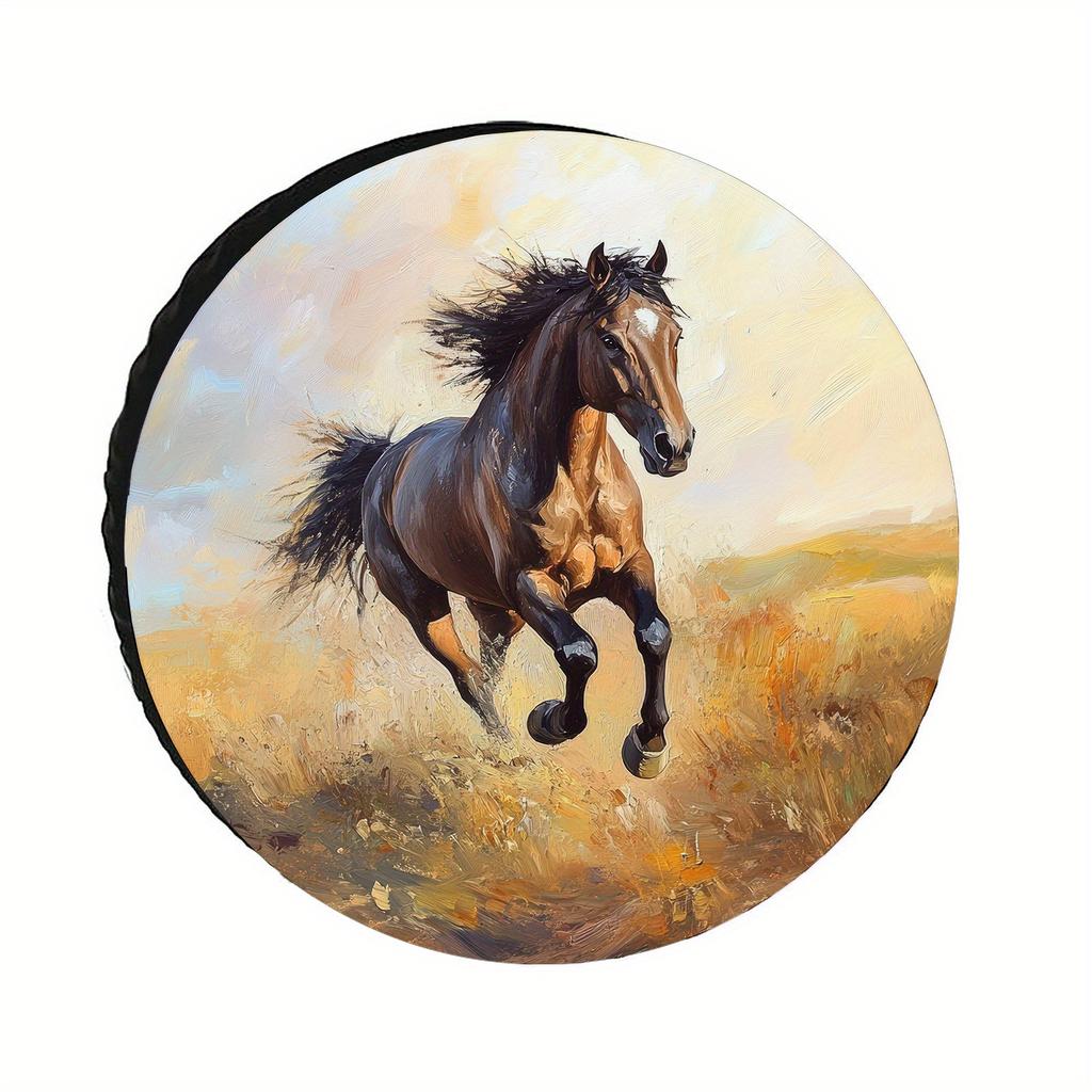 Wild Horse Tire Cover: Elastic Hem, Durable Polyester, Universal Fit, Easy Installation With Vibrant Horse Design