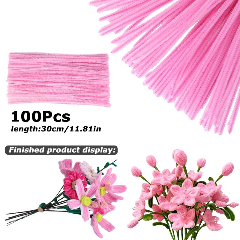100Pcs 30cm Colors Chenille Stem Twisted Rod Iron Wire DIY Handcraft Wool Root Fluffy Bar Twisting Decor Pipe Cleaner Plush
