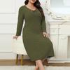 Women's Fashionable Plus Size Color V Neck Long Sleeved Casual Loose Dress