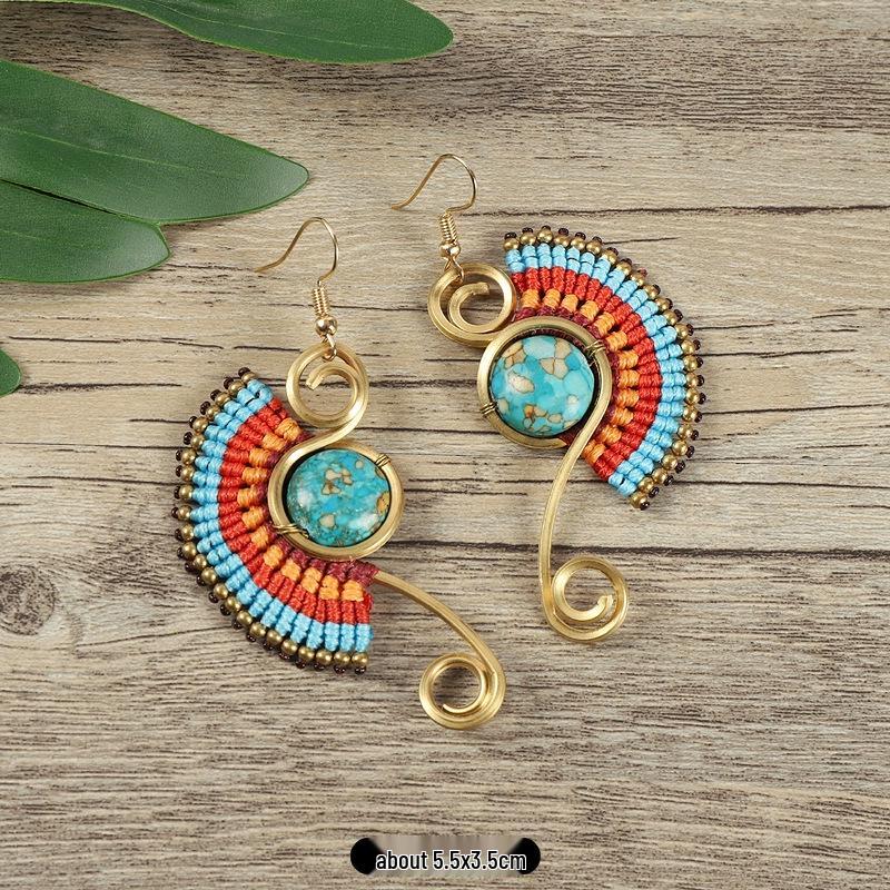 Bohemian Ethnic Dangle Earrings - Women's Hand-Woven Vintage Holiday Long Earrings