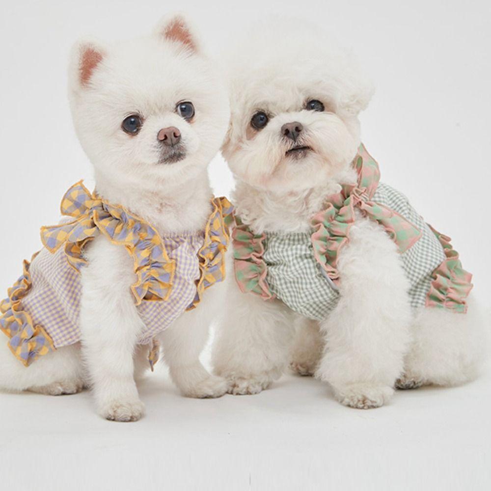 Fashion Dog Clothes Cute Pet Summer Princess Skirt Pet Supplies Pet Plaid Lace Vest  Spring