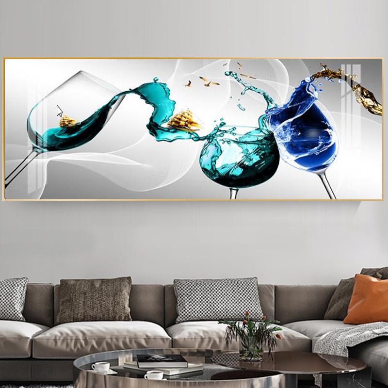 

Современная роскошная картина на холсте, бокал для вина, парусная лодка, декоративные картины, настенное искусство, китайский золотой декор для гостиной, спальни, Куадрос 30x90CM NO Frame