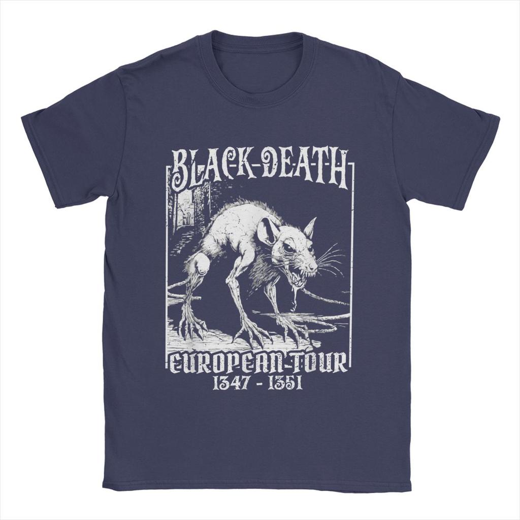 Black Death European Tour T Shirt for Men Pure Cotton Awesome T-Shirts Round Neck Tees Short Sleeve Tops Printing