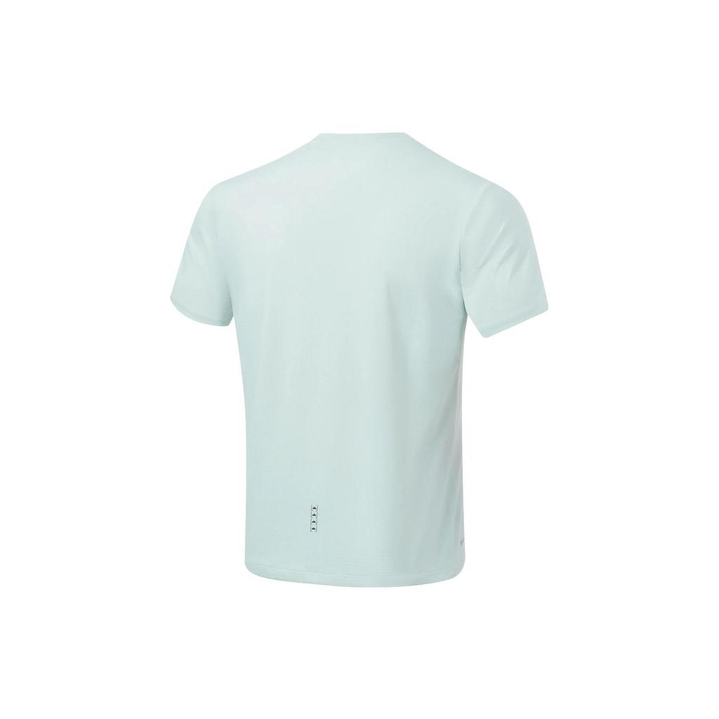 Li Ning Running Series Solid Color Letter Print Round Neck Quick-Dry Breathable Short Sleeve T-Shirt Men Tops Light-Blue ATST081-8