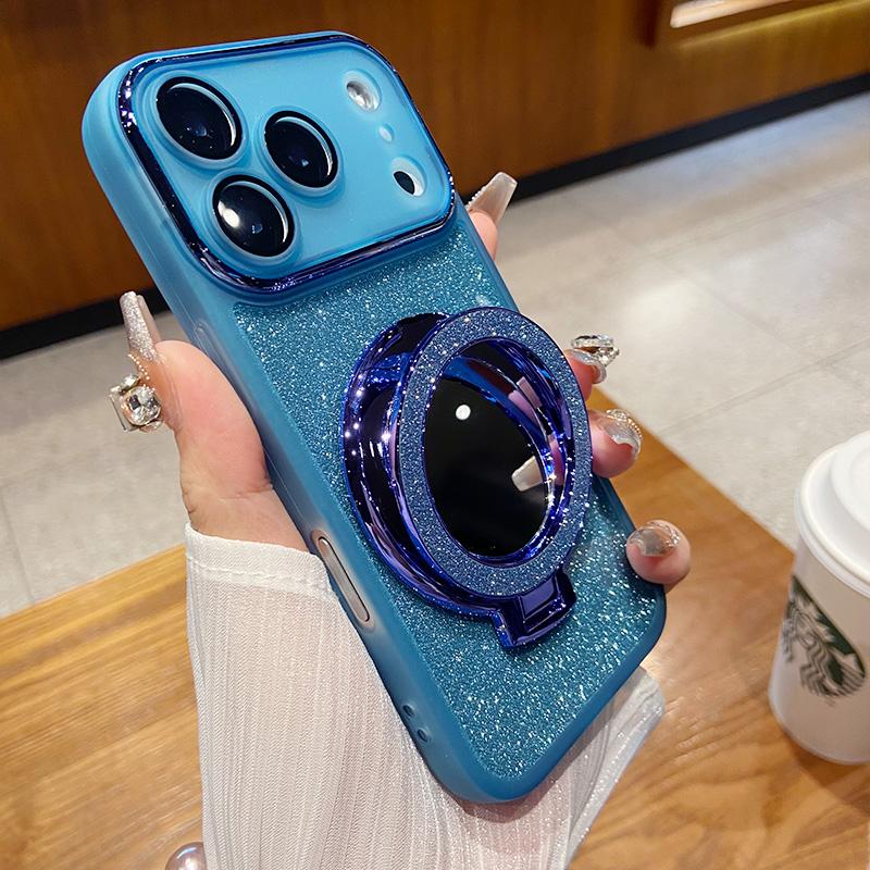 Luxury Glitter Lens Film Full Protection Phone Case for IPhone 17 Air 16 15 14 13 12 Pro Max 17Pro Mirror Magnetic Bracket Cover