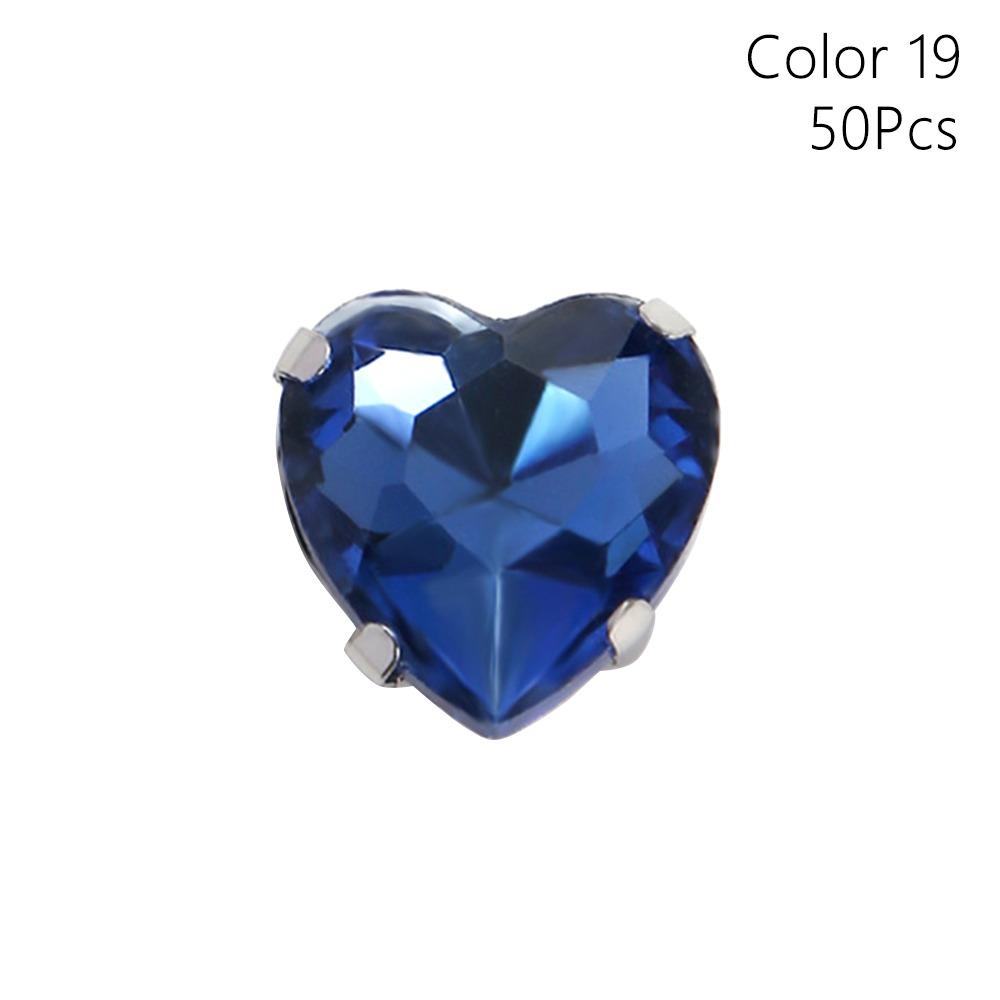 50Pcs/Pack Heart Shape Glitter Sewing Rhinestones Sew On With Silver Claw Glass Crystal Stones 8mm Diamond Beads Ornament