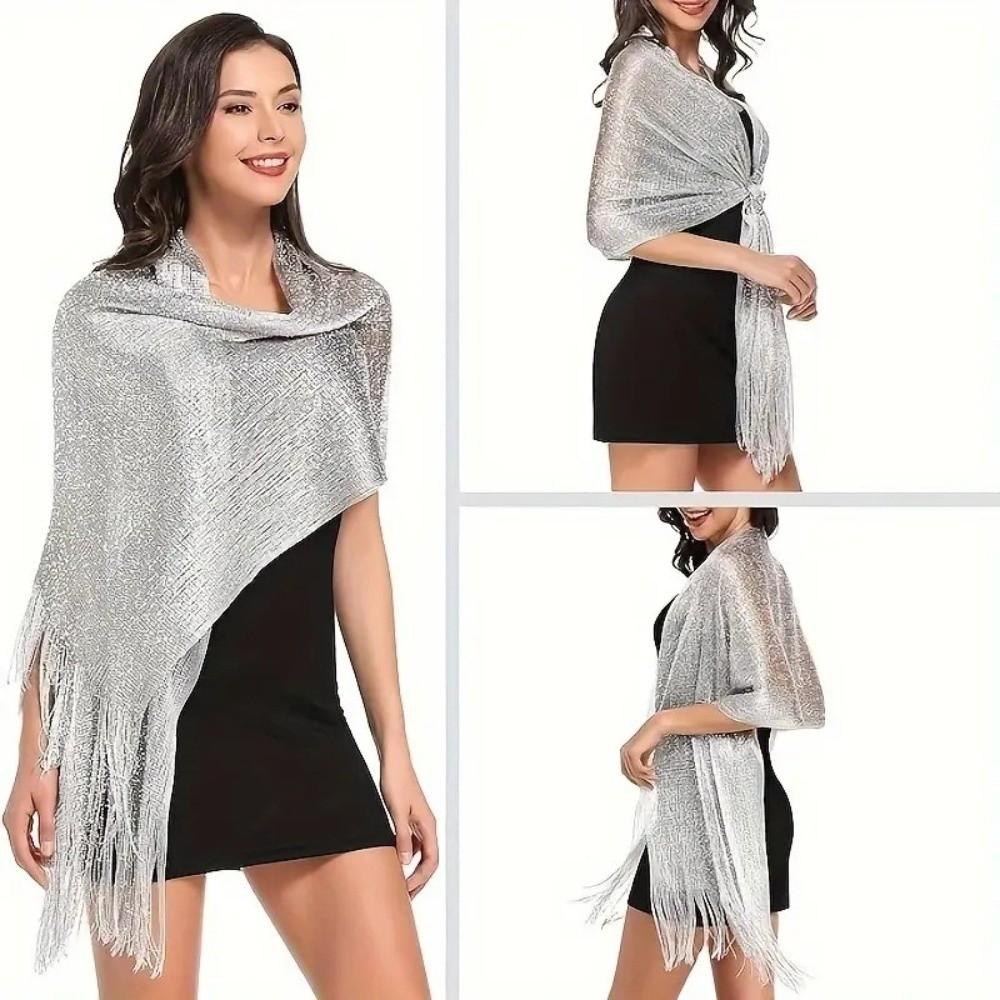 Long Banquet Shawl Shiny Bridal Wedding Wrap Fashion Metallic Scarf