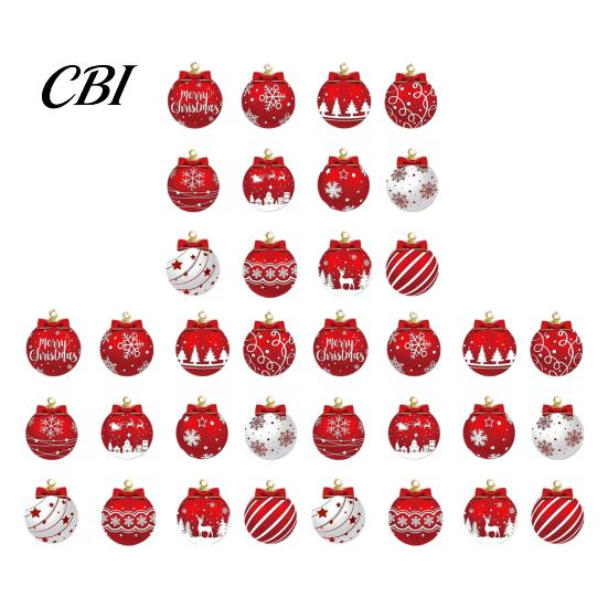 Christmas Tree Decorations Set Red White Balls, Wooden Ball Shape Hanging Ornaments, Snowflake Reindeer Ornaments Santa Designs, Festive Winter