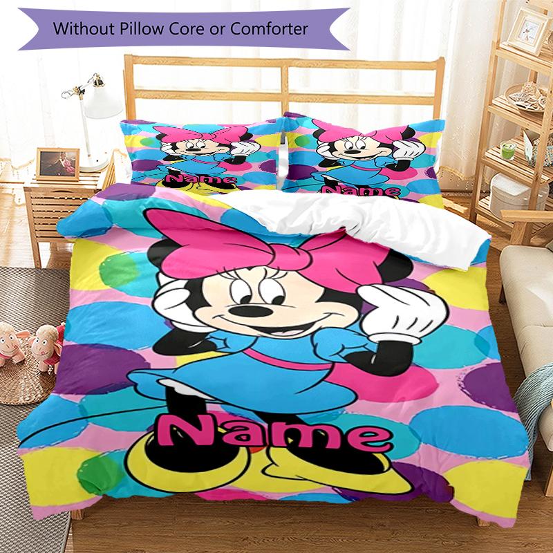 3pcs Custom Name Minnie Bedding Set Duvet Cover Closure Includes 1 Duvet Cover & 2 Pillowcases, Soft and Comfortable for All Seasons.