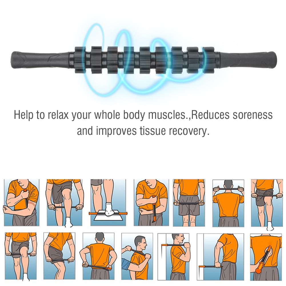 9 Gear Sports Massage Roller Stick Yoga Fitness Muscle Relax Workout Exercise Equipment Black