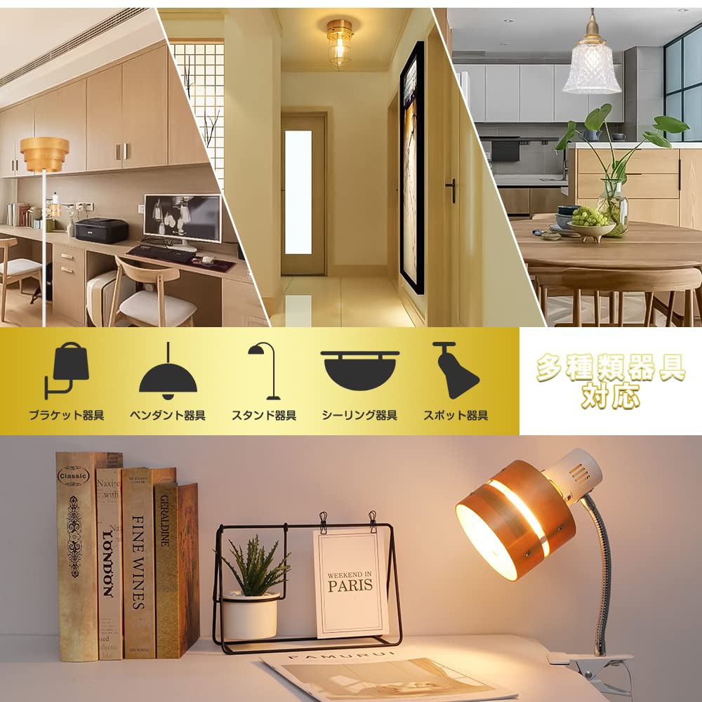 Kyodo Lighting [Set mit 6] Edison Klar E17 60W Äquivalent Filament LED Glühbirnen GT-A40-T4W-6B, Warmweiß, 600lm, Mini-Globusform, für Kronleuchter,