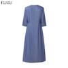 ZANZEA Women Casual Round Neck 3/4 Sleeve Loose Dress