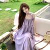 French purple suspender long dress female summer loose and thin lazy style big skirt elegant dress knee fairy skirt