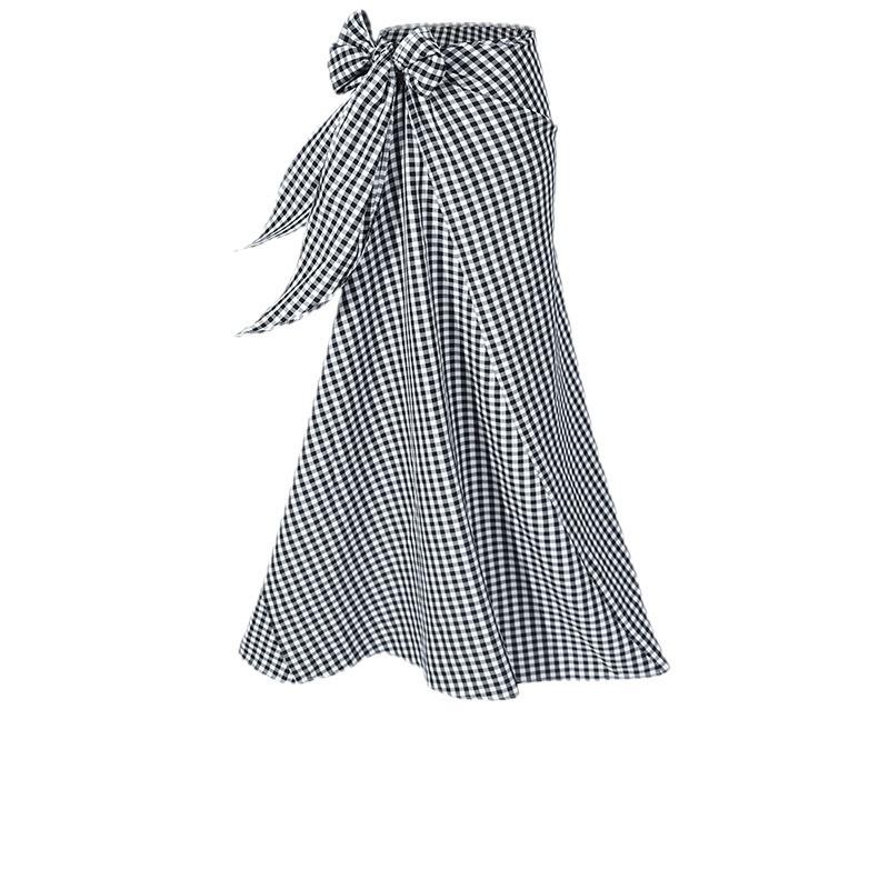 Black and White Plaid Skirt Women's Summer Long Skirt New Summer a Word Strap Retro Long Skirt Wear