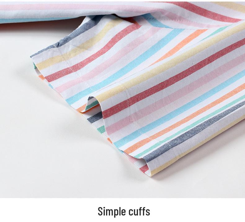 Men's Summer Striped Short-Sleeve Cotton Shirt with Turn-Down Collar