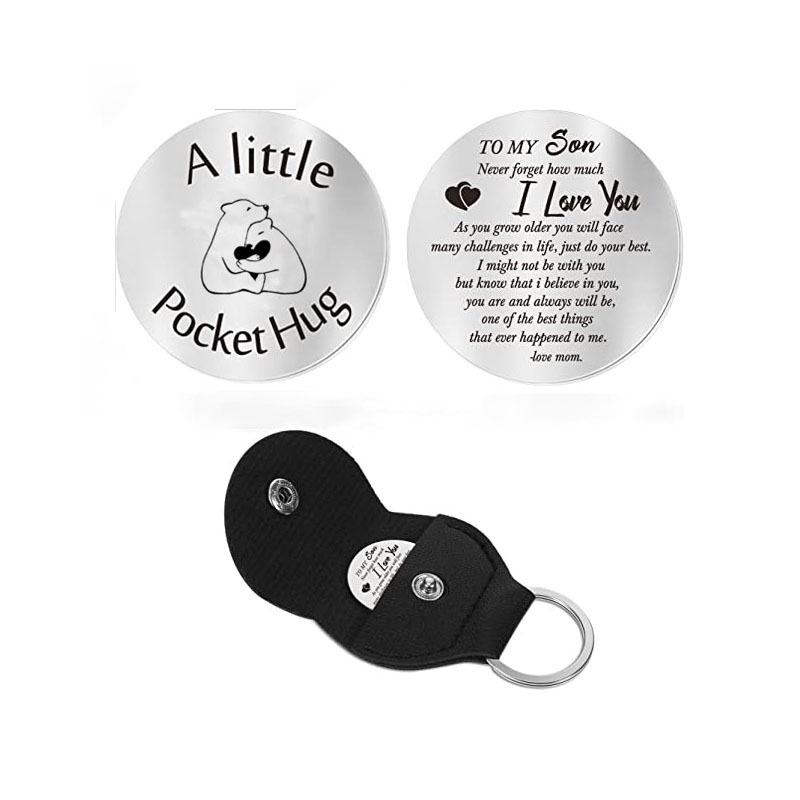 Cross Car Key Inspirational Decision Coin Leather Keychain with Stainless Steel Engraved Double-Sided Round Charm Gift