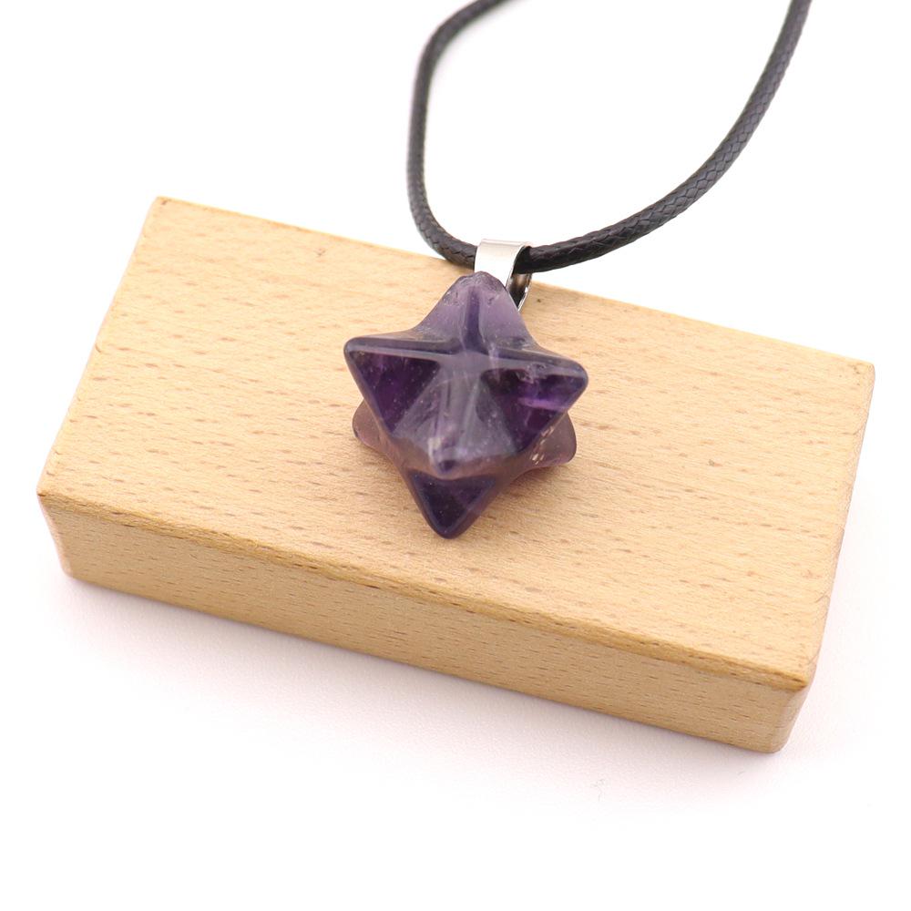 Large Agate Crystal Pendant: 24mm Kabbalah Star with Amethyst & Rose Quartz Hexagram Necklace.