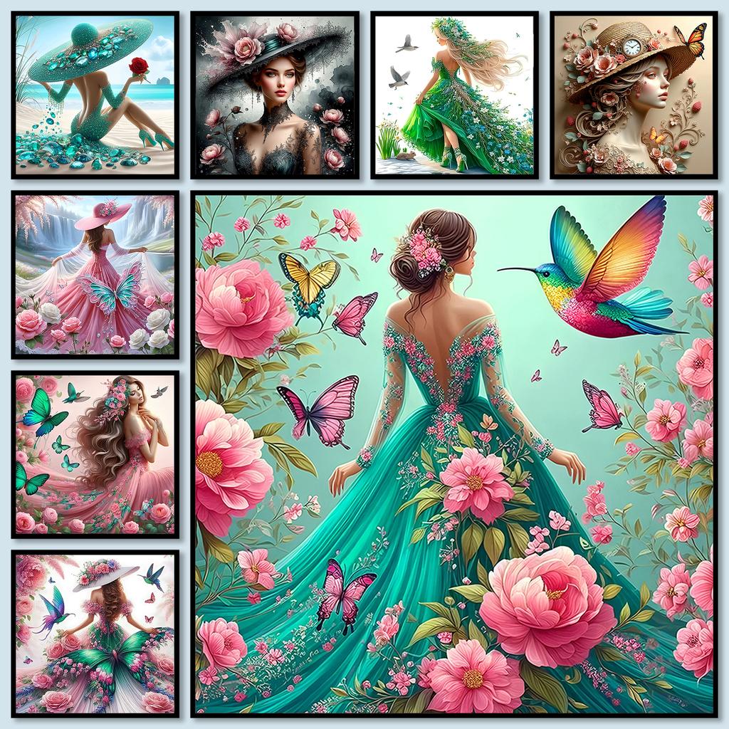 Elegant Beauty Full DIY 5D Round Drill Diamond Art Kits for Adults Home Decor Diamond Dots Paintings Picture Arts Craft 40x40cm