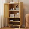 Rattan Sideboard mit 2 Rattantüren und 2 offenen Fächern, Mehrzweckschrank für Flur, Wohnzimmer oder Küche, B60×T40×H121 cm