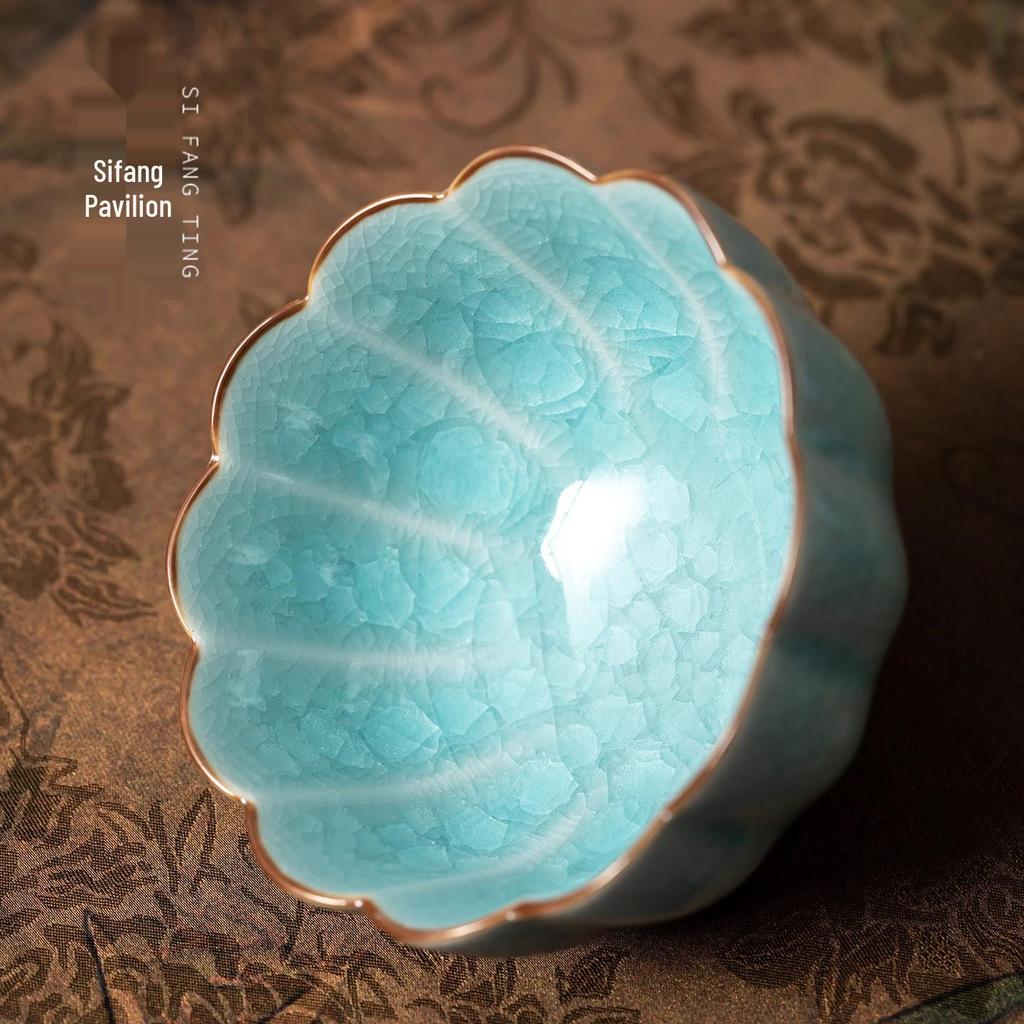 Ru Kiln Ice Crackle Glaze Tea Bowl – High-End Gongfu Ceramic Cup for Personal Use
