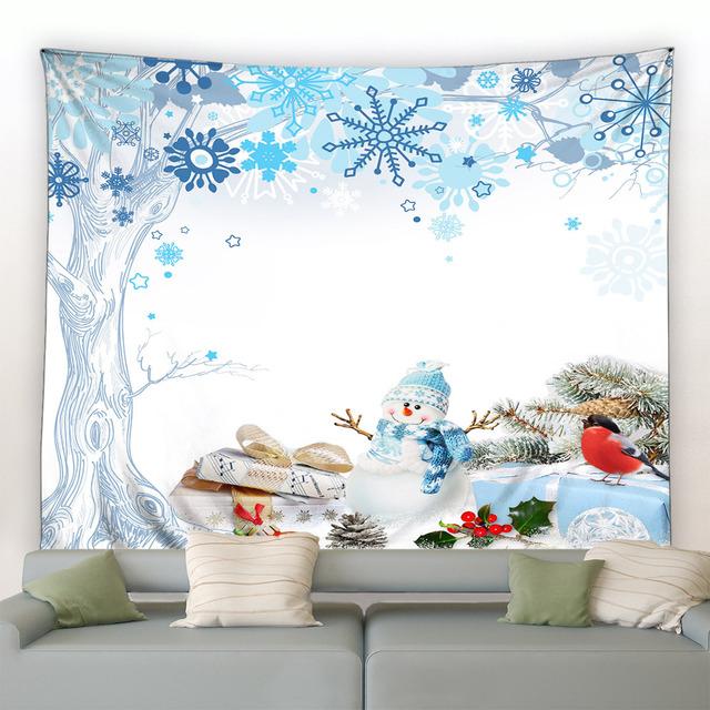 Snowman Christmas Tapestry Winter Pine Tree Snowflake Birds Forest Park Landscape Xmas Wall Hanging Home Living Room Decor Mural