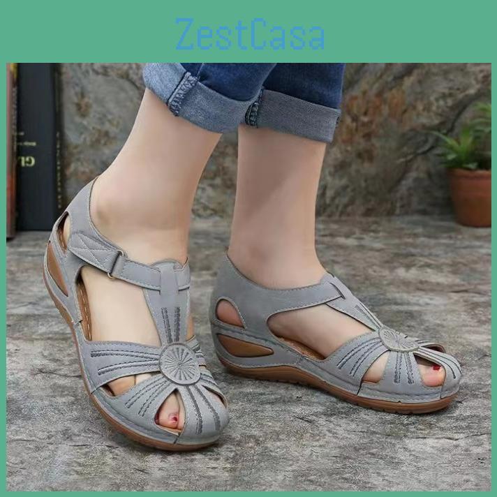 Summer Womens Car Sandals Vintage Sewing Casual Slope Heel Comfortable Hollow Sandals