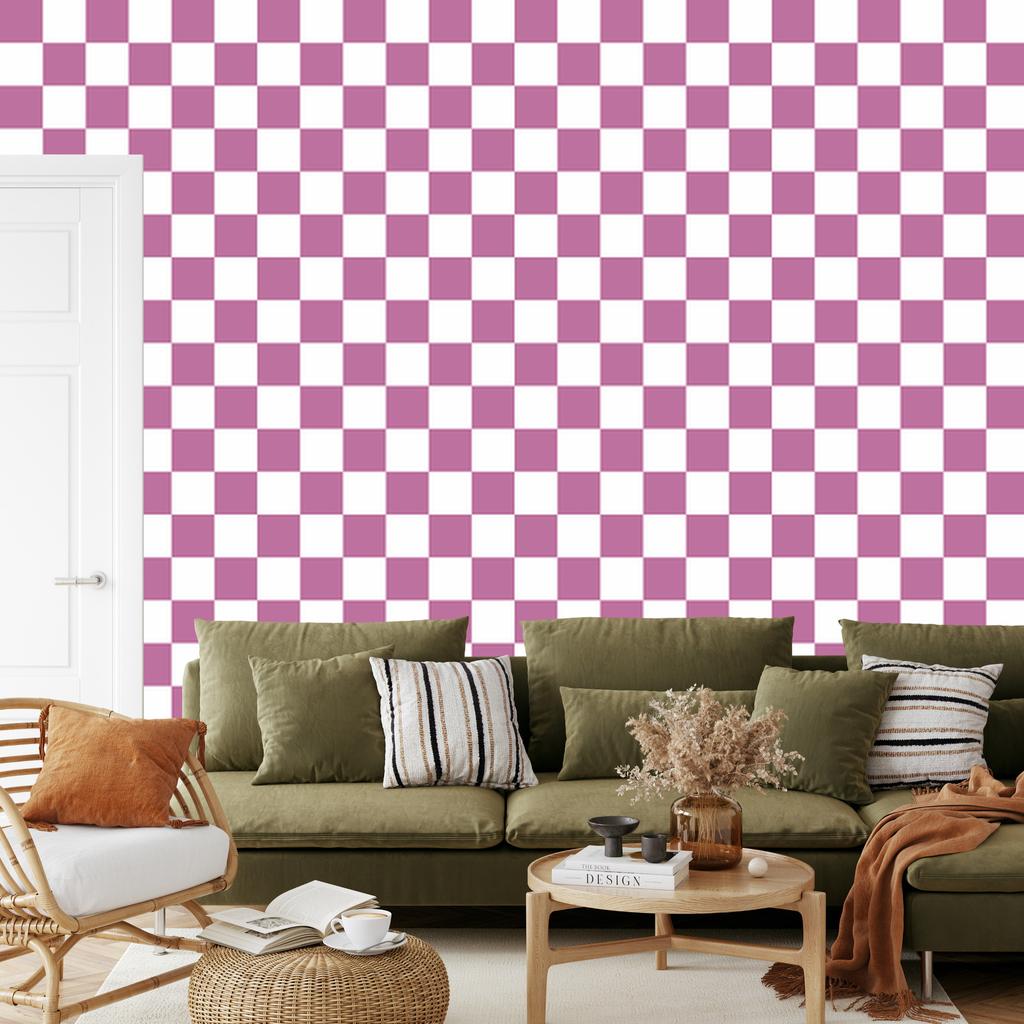 Checkerboard Wallpaper Purple and White for Living Room and Bedroom 50x1000